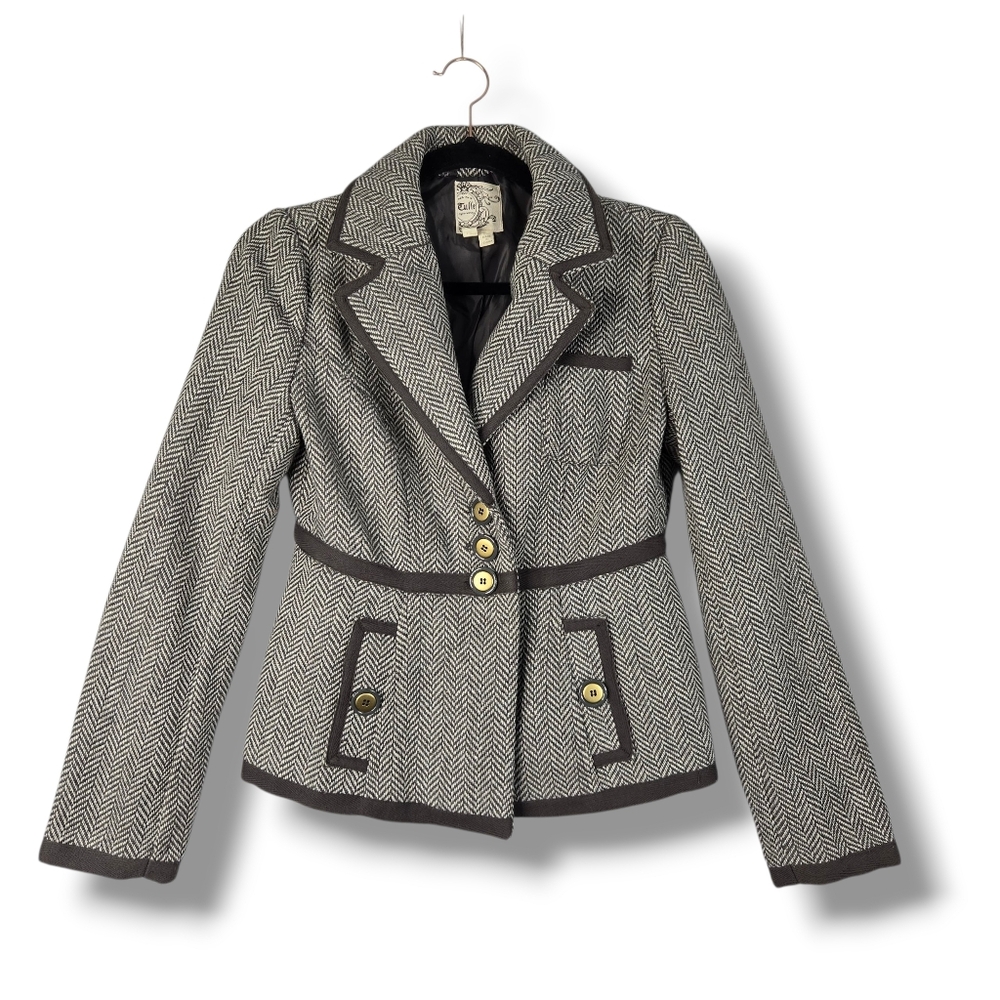 Tulle Grey Blazer Fitted Retro Academia Gold Buttons Size Small